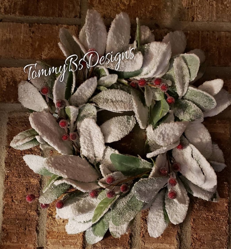 Lambs Ear Christmas Wreath Snowy Lambs Ear and Berry Wreath Etsy