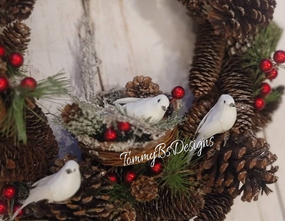 Pine Cone Wreath; Holiday Wreath; Winter Wreath; Winter Dove Wreath;