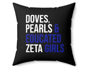 Zeta Phi Beta Pillow / Doves / Pearls / Educated Zeta Girls / Zeta Pillow / Finer Womanhood / Zeta Phi Beta Gift - Black