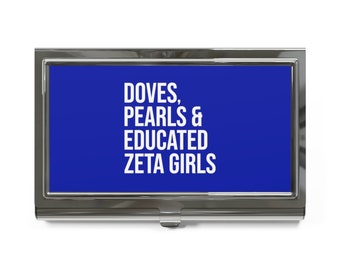Zeta Phi Beta Business Card Holder / Doves / Pearls/ Educated Zeta Girls/ Zeta Woman/ Finer Womanhood/ Since 1920/ Zeta Phi Beta Gift - Blue