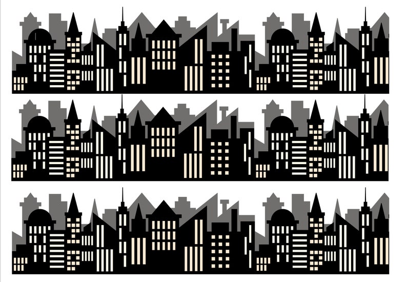 Comic Skyline Building Silhouette Cake Topper Superhero 6 A4 | Etsy