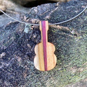 Hand carved mixed wood guitar necklace gifts for guitarist guitar pendant guitar jewelry for music lovers