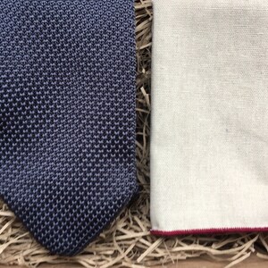 Knitted Grey Necktie & Linen Pocket Square Set