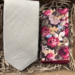 The Flax and Danse Du Feu: Linen Necktie, Pocket Square, Cream Beige Tie, Mens Tie and Pocket Square, Groomsmen Gifts, Wedding Ties