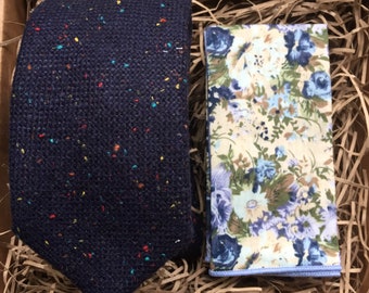 The Lupin and Empire: Navy Blue Men's Tie, Pocket Square, Flecked Wool Ties, Blue Men's Ties, Wedding Ties