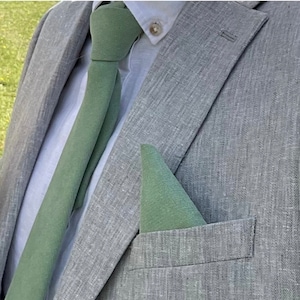 The Green Silver-Leaf: Men's Sage Tie, Green, Bow Tie, Pocket Square, Olive Ties, Linen Ties Wedding Ties, Groomsmen Gifts