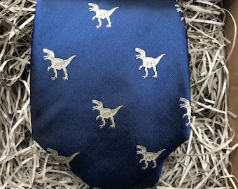 Dinosaur: Dinosaur Print Mens Tie, Mens Ties, Navy Blue Ties, Father's Day Gift, Gifts For Dads, Groomsmen Gifts, Ties for Men