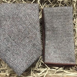 The Mangrove Set: Brown Check Necktie, Wool Pocket Square, Mens Tie Sets, Mens Gifts, Wedding Bow Tie