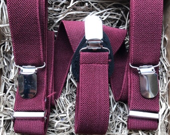 No Tariffs USA. Men's Burgundy Elastic Braces: Wedding Groomsmen Suspenders