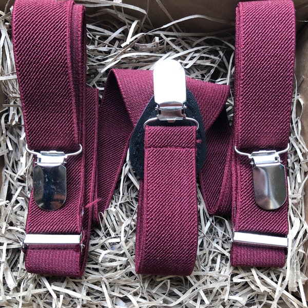 Men's Burgundy Braces, Men's Suspenders, Braces For Men, Suspenders For men, Wedding Braces, Wedding Suspenders, Groomsmen Suspenders