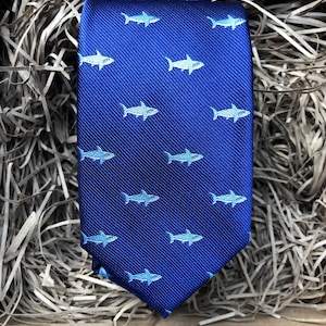 The Shark: Blue Mens Tie with Shark Design, Mens Ties, Blue Ties, Men&#39;s Gifts, Wedding Ties, Groomsmen Gifts, Ties for Men