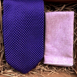 The Baneberry: Men&#39;s Purple Knitted Tie,  Lavender Pocket square, Purple Ties for men, Groomsmen Gifts, Pocket Square, Purple Wedding Ties