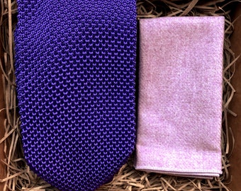 The Baneberry: Men's Purple Knitted Tie,  Lavender Pocket square, Purple Ties for men, Groomsmen Gifts, Pocket Square, Purple Wedding Ties