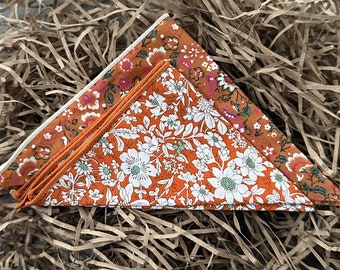 The Orange Floral Men's Pocket Square Gift Set:  Orange Cotton Wedding Handkerchiefs, Mens Gifts UK, Groomsmen Gifts USA, Gifts For Men