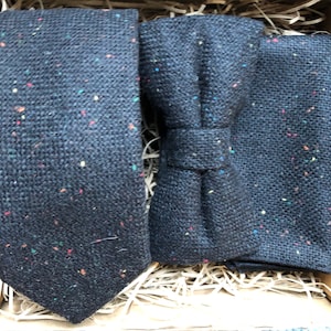 The Calla: Black Tie, Bow Tie, Black Ties for Men, Flecked Wool Tie and Black Pocket Square, Wedding Tie, Groomsmen Gifts, Wool Tie