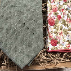 The Sage: Sage Green Necktie and Floral Pocket Square, Green Tie, Ties For Men, Wedding Ties, Pocket Square