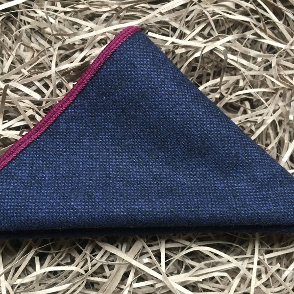 Bell Flower: Men's Pocket Square, Navy, Blue Handkerchief, Red, Wool Pocket Square, Pocket Squares For Men