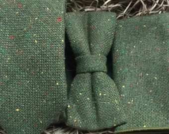 Moss Green Wool Tie and Pocket Square Set: Men's Wedding Accessories