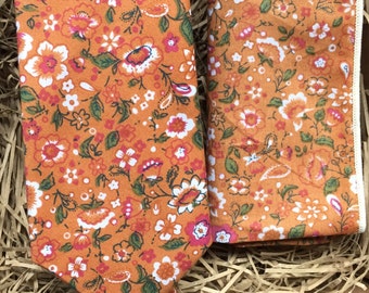 Oranje trouwstropdas met pochet | Oranje bloemenbanden, oranje stropdassen, vlinderdassen, vintage stropdas, herengeschenken, unieke bruidsjonkersgeschenken