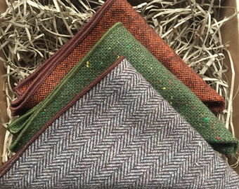 The Maple, Moss and Mangrove: Pocket Square Set, autumnal Pocket Square set, Men’s handkerchiefs