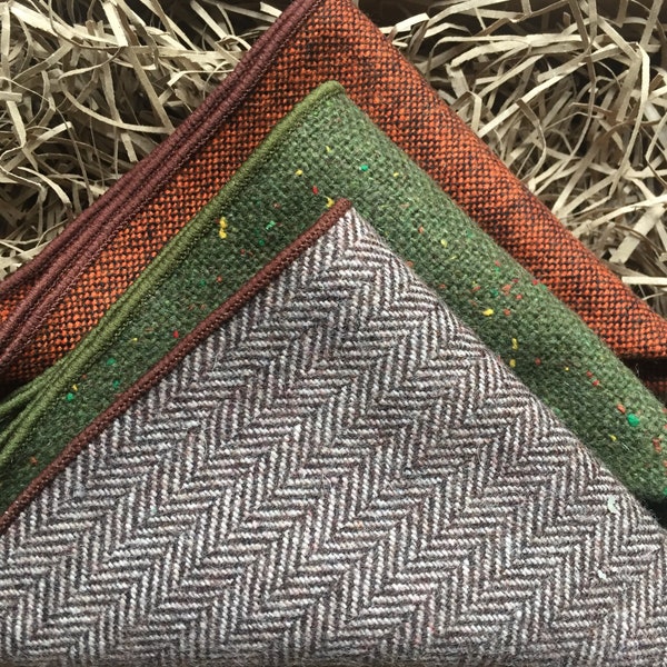 The Maple, Moss and Mangrove: Pocket Square Set, autumnal Pocket Square set, Men’s handkerchiefs