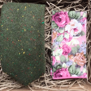 The Moss & Aster Moss Green Men&#39;s Tie Set - Green and Tweed Wool Ties, Ideal Groomsmen Gifts, Men&#39;s Accessories. Skinny Tie, Standard Width
