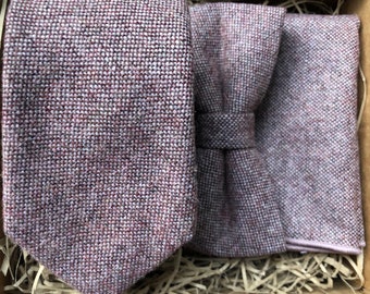 Men's Blush Wool Tie, Bow Tie & Pocket Square Set