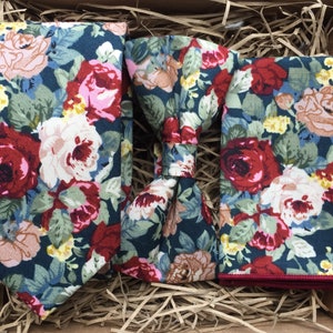 The Empire Red Rose: Red Floral Tie, Floral Necktie, Floral Bow Tie, Pre-Tied Bow Tie, Pocket Square, Wedding Ties, Slim Ties, Men&#39;s Gifts