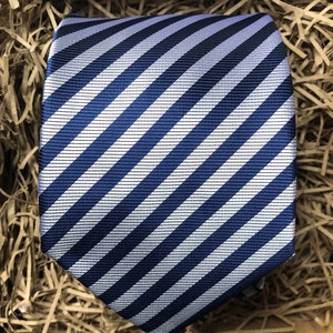 Navy and Silver Striped Necktie: Men&#39;s Formal Tie for Weddings and Special Occasions