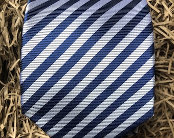 Navy and Silver Striped Necktie: Men's Formal Tie for Weddings and Special Occasions