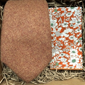 The Basswood Men's Tie and Marigold Floral Pocket Square: Camel Tie, Brown Neckties, Wedding Ties - Stylish Accessories for Every Occasion