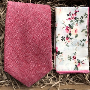 The Valerian: Dusky Pink Necktie and Floral Pocket Square, Dusty Pink Tie, Ties for men, Blue Wedding Ties, Pocket Square