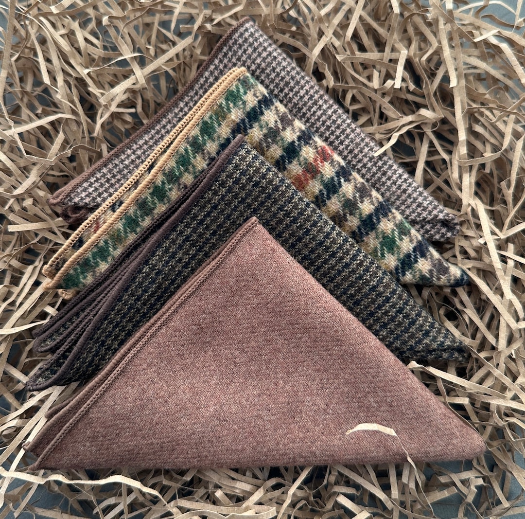 Checked Handkerchief No Duty, No Tariff - Brown Wool Pocket Square Set – Flecked & Checked ...