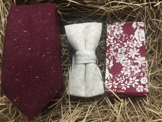 Red Floral Pocket Square Wedding Bow Ties Cream Bow Tie and Pocket Square