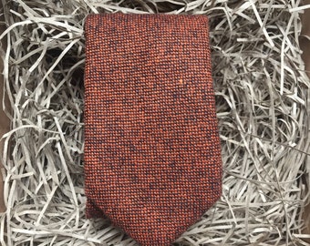 Skinny & Wide Width Tie | Orange Wedding Tie: The Maple Burnt Orange Tweed Tie | Wedding Ties | Men&#39;s Anniversary Gift | Graduation Tie