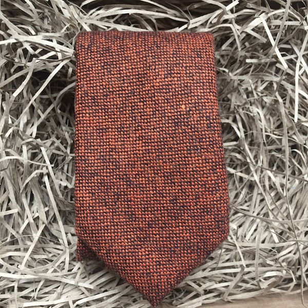Skinny & Wide Width Tie | Orange Wedding Tie: The Maple Burnt Orange Tweed Tie | Wedding Ties | Men's Anniversary Gift | Graduation Tie