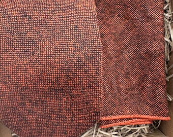 Ahorn - breit, mittel, schmal Breiten | Orange Krawatte & Einstecktuch im Set | Personalisierte Krawatten | Herren Wolle Hochzeitsjubiläum Geschenke