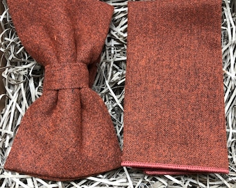 Burnt Orange Bow Tie, Tie and Pocket Square Set: Wedding Bow Tie, Mens Gifts