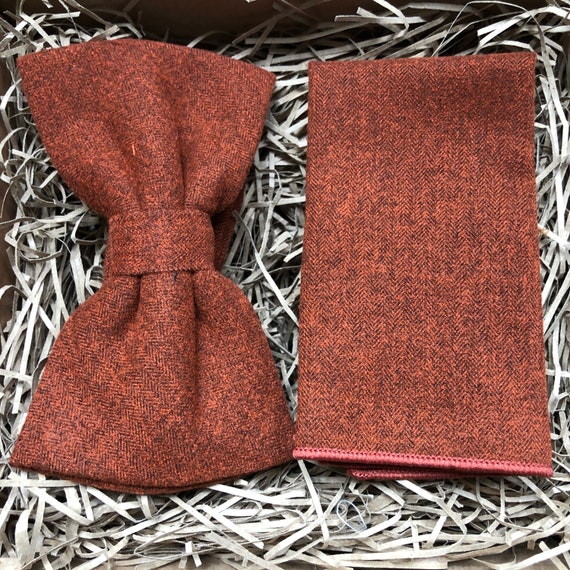 Burnt Orange Bow Tie, Tie and Pocket Square Set: Wedding Bow Tie, Mens Gifts