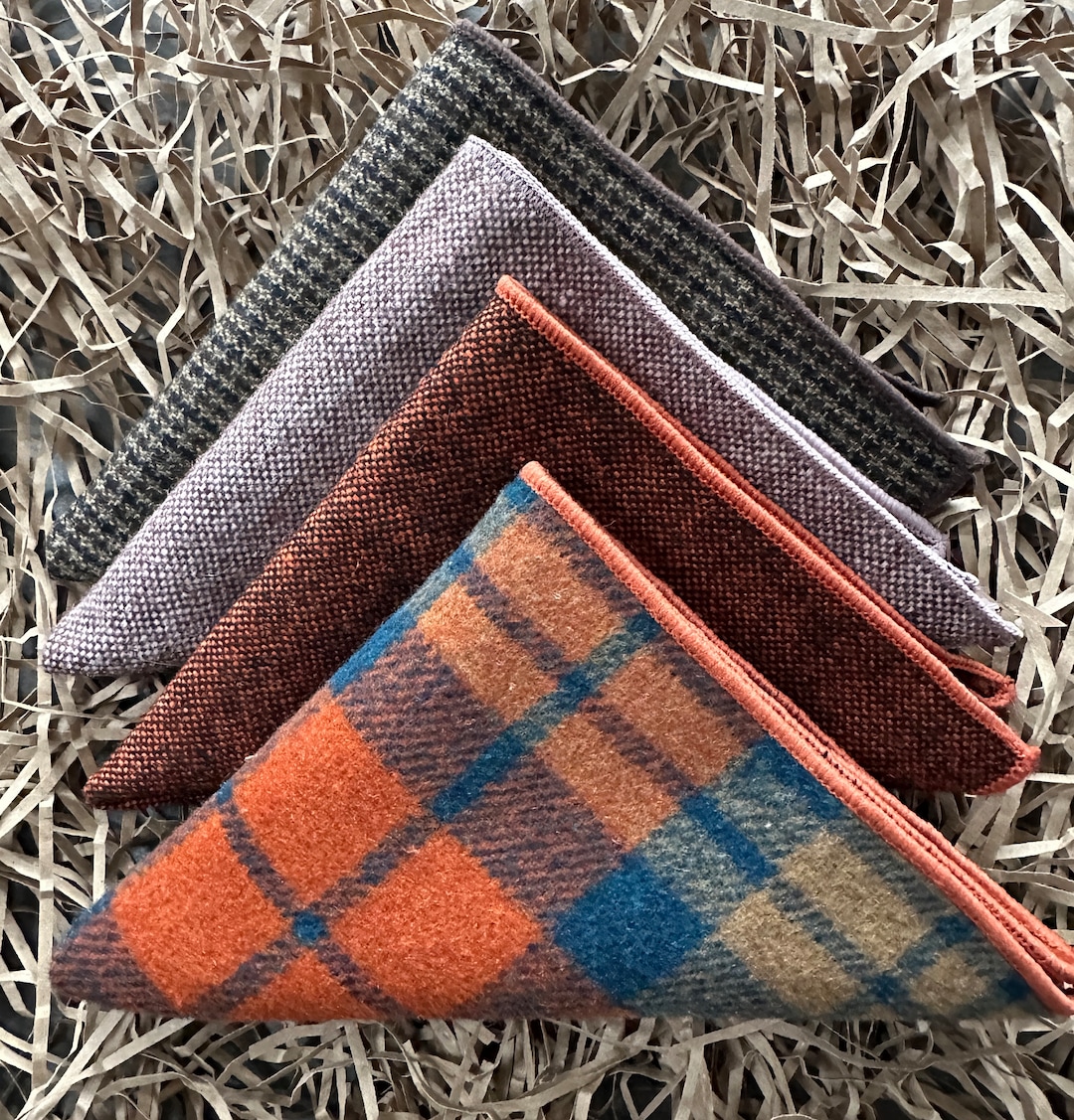 Checked Handkerchief Wool Pocket Square Set: Flecked & Checked Handkerchiefs, Groomsmen Gift ...