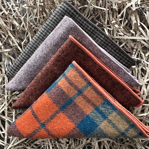 Men's Pocket Square Set, Men’s Wool Handkerchiefs, Unique Groomsmen Gifts, Gifts For Men, Men's Valentines Gifts, Men's Wedding Attire