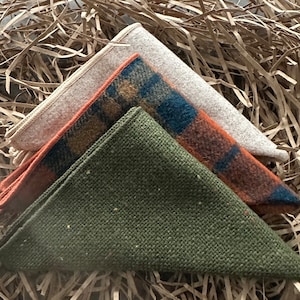 Pocket Square Set of Three | Hanky | Green Hanky | Orange Pocket Square | Cream Handkerchief | Men’s handkerchiefs | Men’s Hanks
