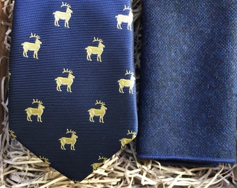 The Stag: Men's Ties, Stag Tie, Deer Tie, Ties For Men, Men's Gifts, Country Tie, Navy Pocket Square