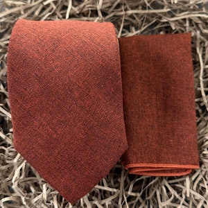 The Skyrocket: Orange Tie and Pocket Square Hanky, Wide, Medium & Skinny 6cm to 8cm (3&quot;) | Burnt Orange Tie | Orange Wedding Tie