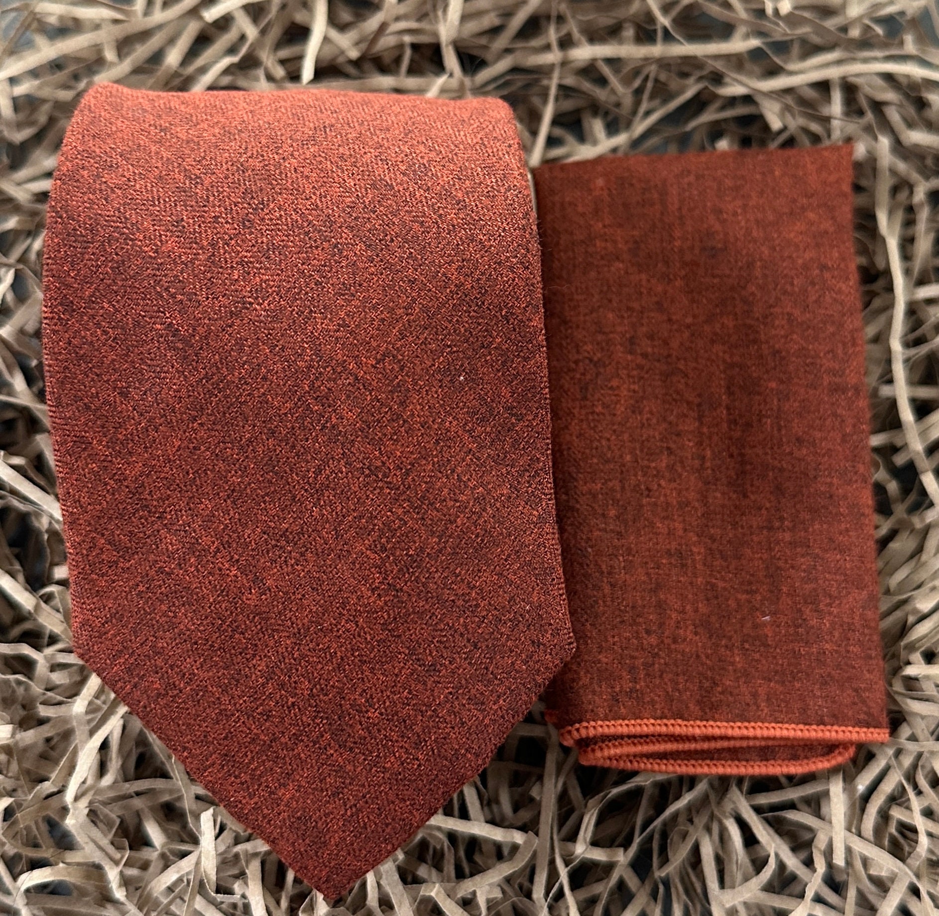 The Skyrocket: Orange Tie and Pocket Square Hanky, Wide, Medium & Skinny 6cm to 8cm (3") | Burnt Orange Tie | Orange Wedding Tie