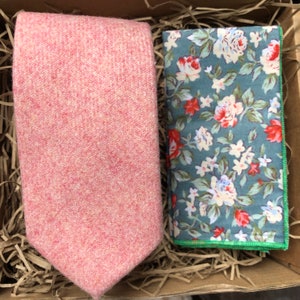 The Carnation and Birdbill: Blush Pink Necktie, Wool Necktie, Floral Pocket Square, Ties For Men, Wedding Ties, Pink Necktie
