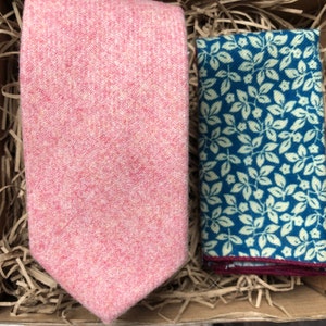 The Carnation and Bluestem: Blush Pink Necktie, Wool Necktie, Floral Pocket Square, Ties For Men, Wedding Ties, Pink Necktie