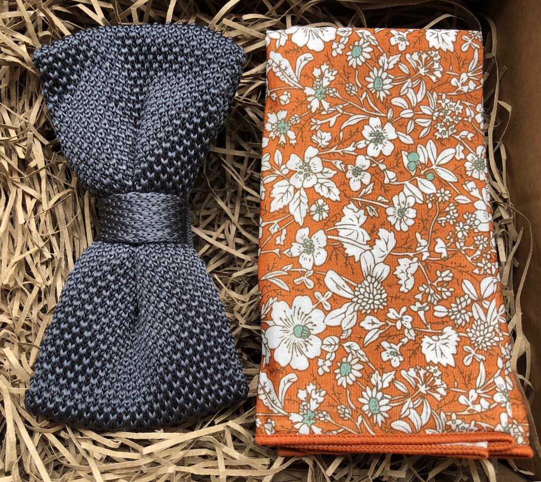 Bow Rye The Wild Rye Bow Tie and Floral Pocket Square: Grey Pre-tied Bow Tie ...