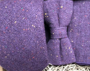 The Coneflower Set: Purple Flecked Tie, Bow Tie, and Pocket Square | Purple Ties for Men, Groomsmen Gifts, Wedding Ties