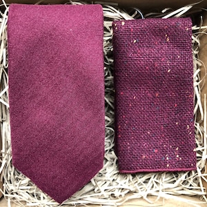 The Trumpet and Oak: Red Men's Tie Set, Burgundy Necktie & Flecked Wool Pocket Square, Mens Gifts, Wedding Ties, Burgundy Red Ties,